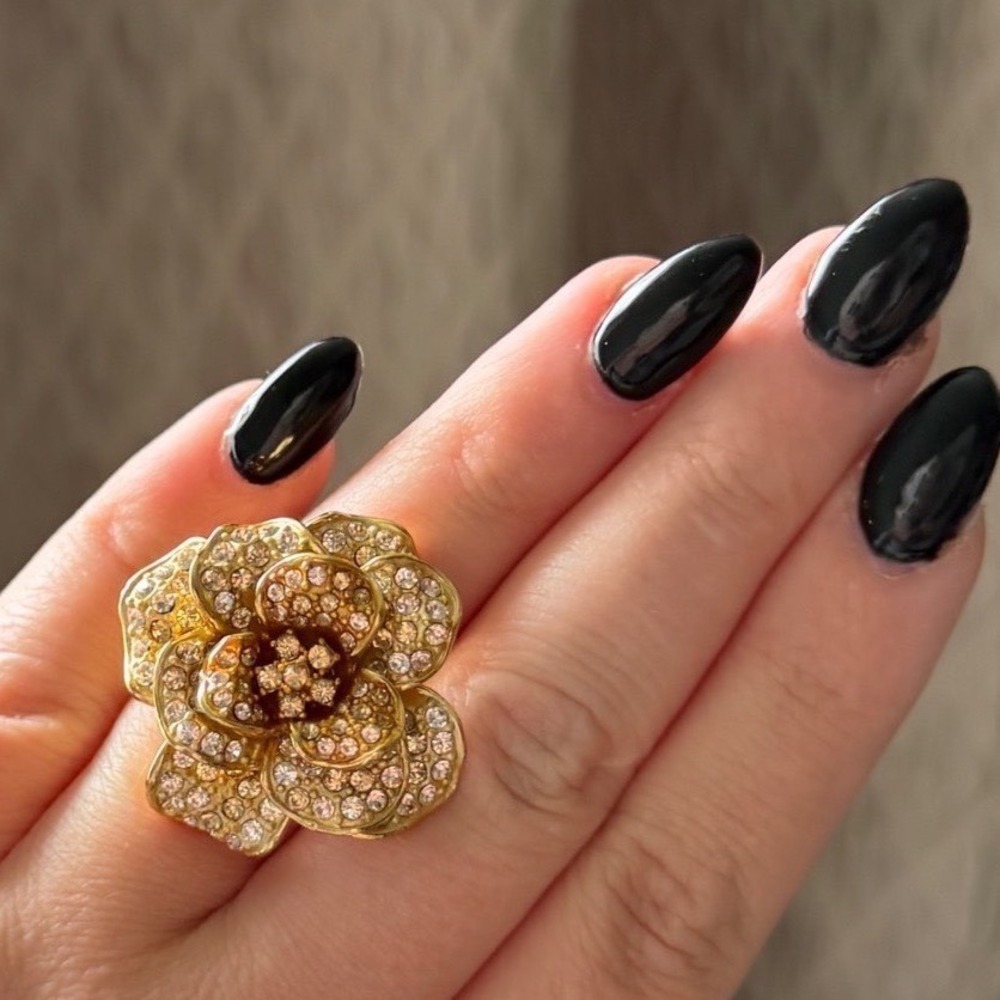 Vtg Joan Rivers Chunky Gold Pink Flower Ring Statement Cocktail Feminine Bold